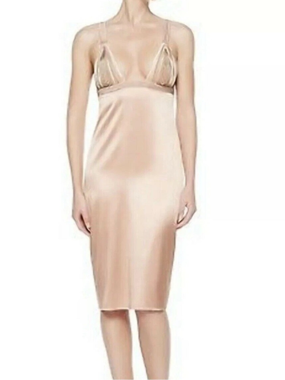 La Perla Dusty Pink Satin / peach Slip Chemise with Striped Bodice